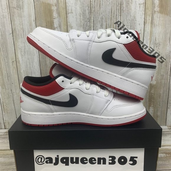 Air Jordan 1 Low White Gym Red Black GS 553560-118 - Picture 3 of 6